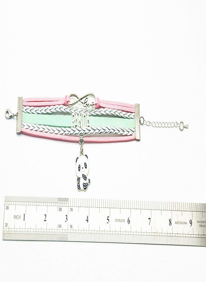 سوار HCChanshi Panda Charm - تصميم الحب اللانهائي للنساء والرجال ومحبي الباندا البالغين (وردي، فضي، أخضر نعناعي) - Image 3